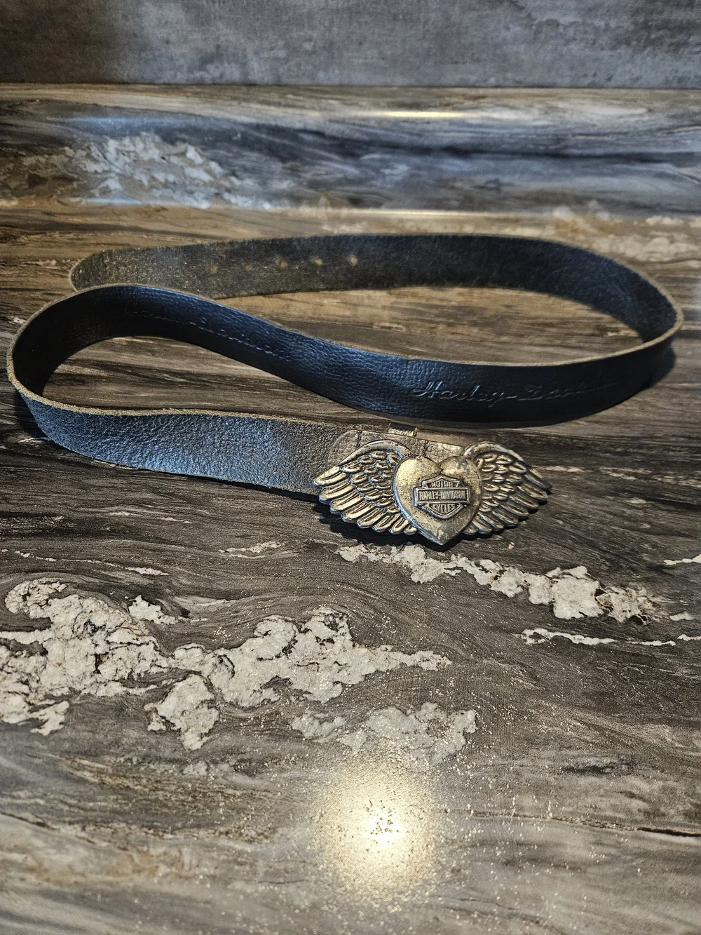 Harley-Davidson Black Leather Belt With Belt Buckle Size 38 Belt